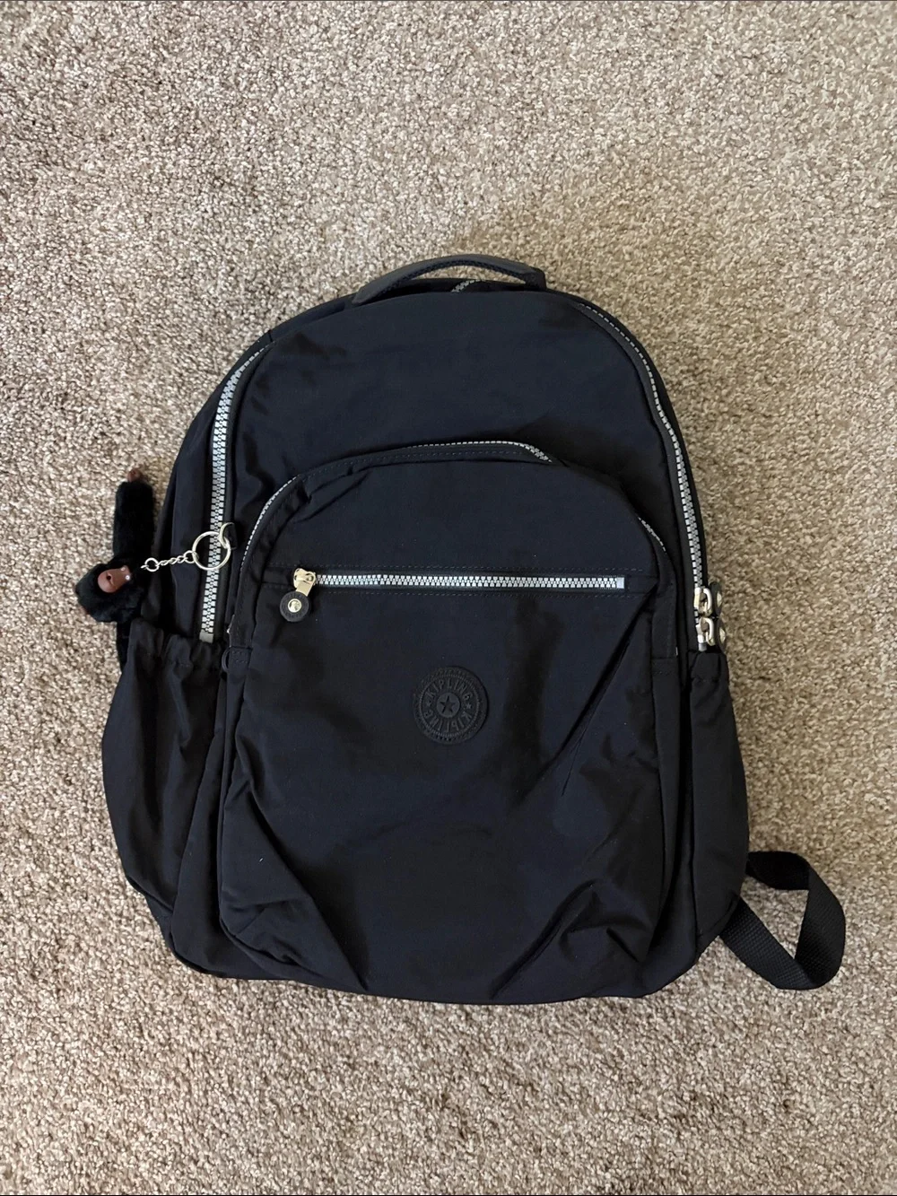 Kipling Seoul vintage laptop Large Backpack in Black silver zipper 45cm